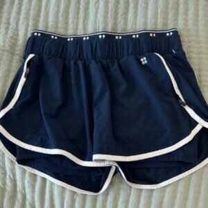 Sweaty Betty Dark Blue Athletic Shorts with White Trim doubled lined